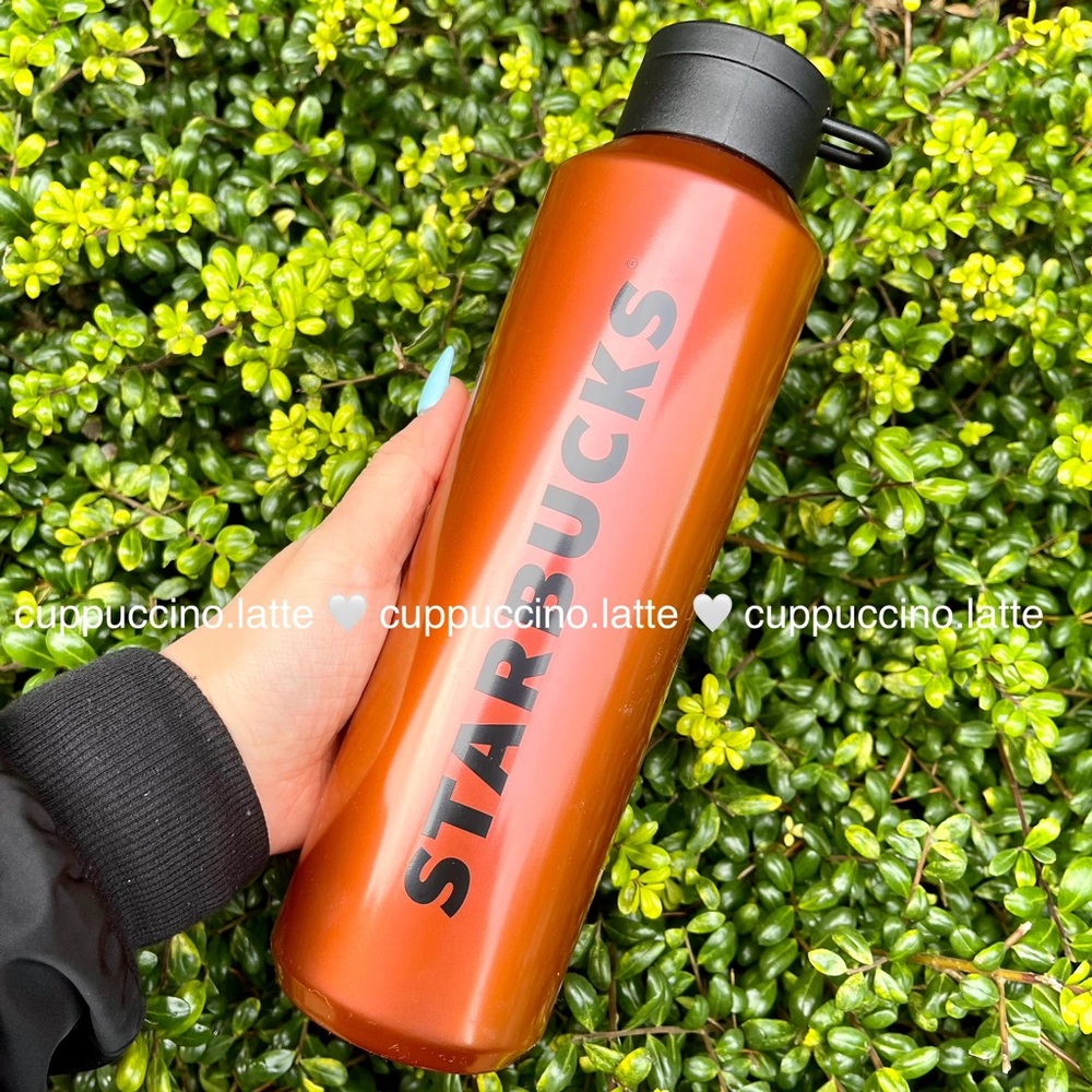 🖤NWT🧡Starbucks 2024 Orange & Black Shine Wordmark Logo Strap Bottle Tumbler